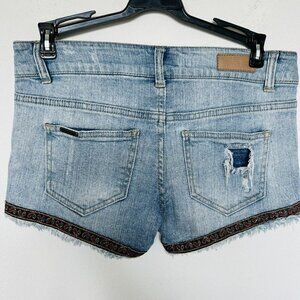 Celebrity pink Paisley denim jean Shorts Size 3 distressed blue Bohemian Western